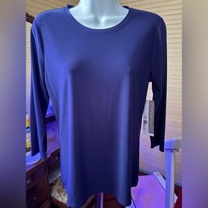 NWT Complements Size Small Women’s Navy Blouse 36” Bust 24” Length STRETCHY